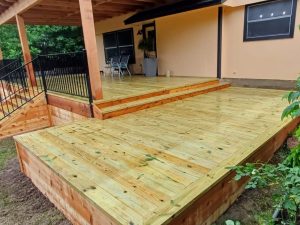 Well-maintained twenty-year cedar deck in shaded Austin neighborhood