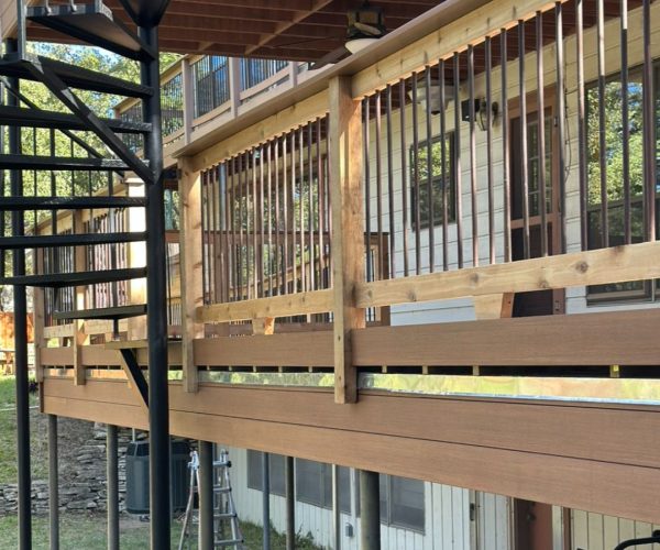 Multi-tier deck construction on Driftwood Texas hillside property