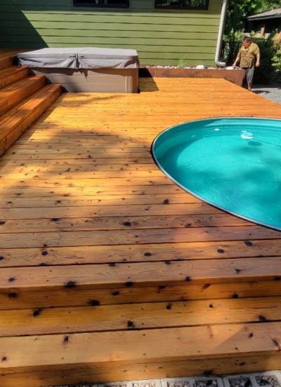Pool coping detail integrated with composite decking on Austin pool build
