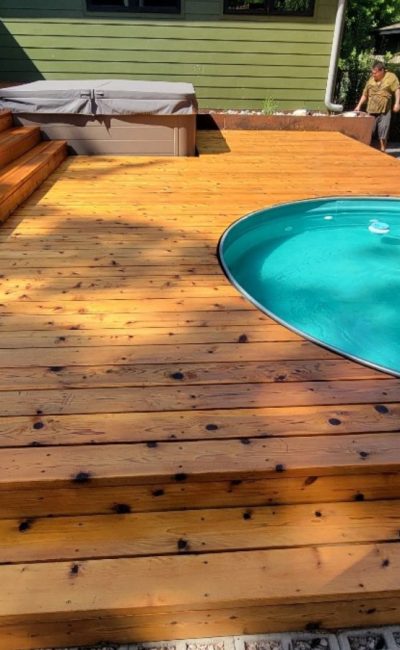 Pool coping detail integrated with composite decking on Austin pool build