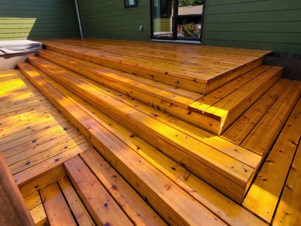 Deck construction under live oak canopy in Wimberley Texas