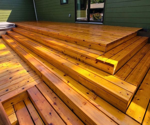 Deck construction under live oak canopy in Wimberley Texas